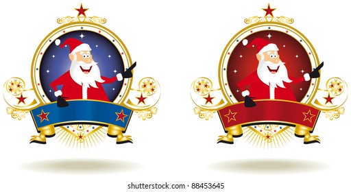 welcome Santa Claus. two labels for christmas with Santa Claus.