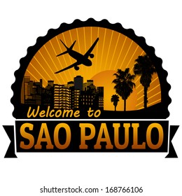 Welcome to Sao Paulo travel label or stamp on white, vector illustration