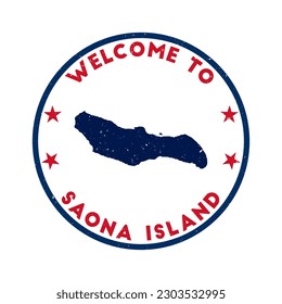 Welcome to Saona Island stamp. Grunge round stamp with texture in Super Rose Red color theme. Vintage style geometric Saona Island seal. Neat vector illustration.