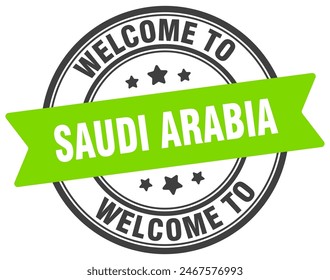 Welcome to Saudi Arabia stamp. Saudi Arabia round sign isolated on white background