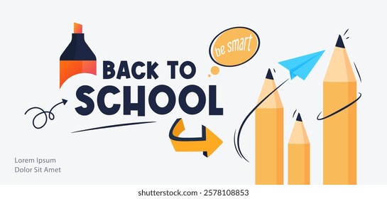 Welcome to school. Back to school themed design template with stationery ornament. Time to go back to school. Studying in school. White background