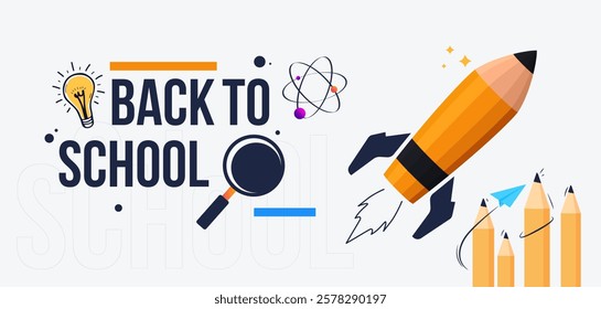 Welcome to school. Back to school themed design template with stationery ornament. Time to go back to school. Studying in school. White background