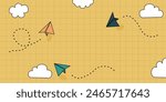 Welcome To School. Flying paper airplanes. Vector cartoon children planes in air. Back to school background drawing. backgrounds for Teacher appreciation day. KnowledgeForAll.