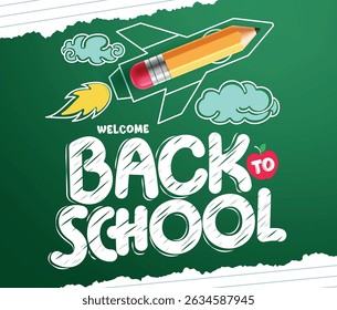 Welcome school greeting clipart. Back to school greeting text clip art in green background with educational elements for elementary and secondary design vector illustration. 
