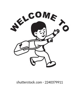 welcome to school logo A child is going to school with a bag