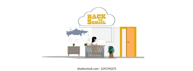 Welcome to school, the teacher teaches online lessons.