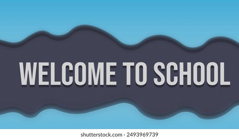Bienvenido al texto escolar con fondo de ruido gris y ondas de degradado azul por encima y por debajo