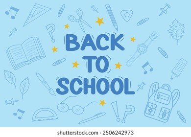 Welcome to school, web banner, vector illustration. The "Back to School" web template. Vector illustration, blue background.