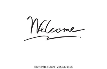 Welcome script calligraphy hand written lettering label greeting text message word card banner teamwork typographt business beautiful success meeting hallo font happiness partnership office smile