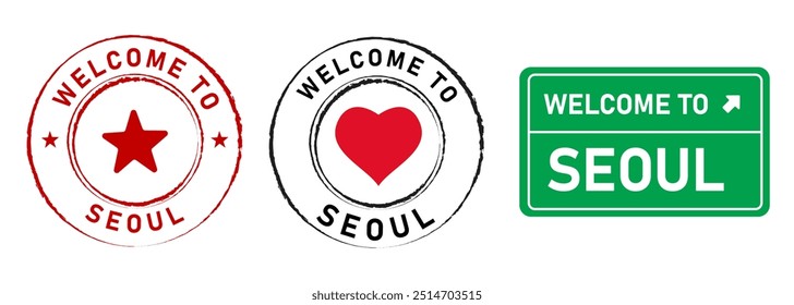 Willkommen in Seoul Südkorea Hauptstadt Briefmarke Abzeichen bunte Label Touristenziel Ort Aufkleber Set Kollektion Design