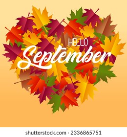 Welcome september. new month. Hello September Vector with autumn leaves. Autumn season. Autumn vector.