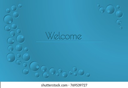 Welcome sign with blue gradient background and bubbles