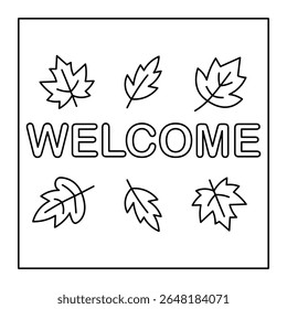 Welcome Sign Coloring Page – Autumn Leaves Line Art for Kids