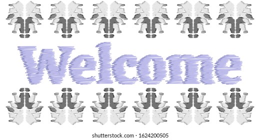 Welcome Sign Design Illustration. Decoration banner invitation in abstract ikat elements.