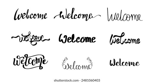 welcome sign, welcome hand lettering modern text calligraphy for banner, wedding, etc