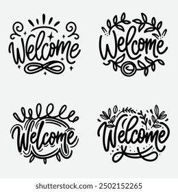 welcome sign, welcome hand lettering modern text calligraphy for banner, wedding, etc