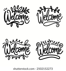 welcome sign, welcome hand lettering modern text calligraphy for banner, wedding, etc