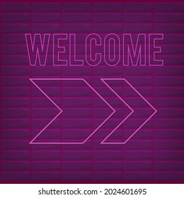 Welcome sign with neon effect pink shiny glow welcome sign purple