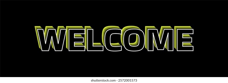 Welcome sign in neon yellow, black and white, 3D and luminous effect.