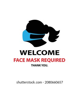 Señal de bienvenida No hay entrada sin máscara facial. signo obligatorio de máscara,ilustración vectorial.