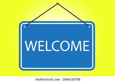 Welcome sign on a blue background. Business vector illustration. Stock image.