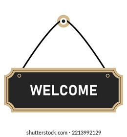 Welcome sign on the door. Signboard. Vector illustration.