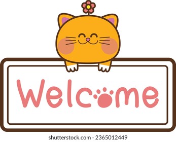 Welcome sign with orange cat