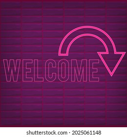 Welcome sign pink neon effect. isolated pink neon effect for box. symbol arrow purple