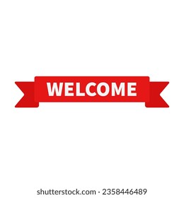 Welcome Sign In Red Ribbon Rectangle Shape For Business Announcement
