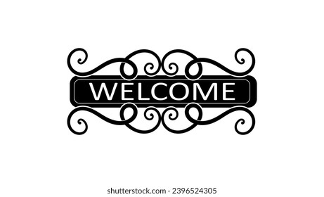 welcome sign silhouette, black vintage shop sign