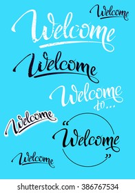 Welcome. Sign, symbol word welcome.Hand lettering, calligraph font  letters and shade. Isolated.