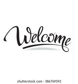 Welcome. Sign, Symbol Word Welcome.Hand Lettering, Calligraphic Font  Letters And Shade. Isolated On White.