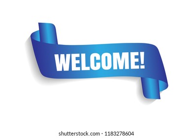 Welcome sign. Vector illustration. White inscription welcome blue transporant. Text with Banner ribbon business on a white background isolated.