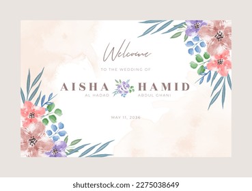 Welcome sign wedding with beautiful floral watercolor