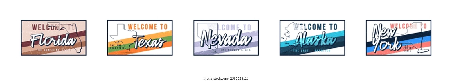 Welcome Signs for US States Design Vector Set