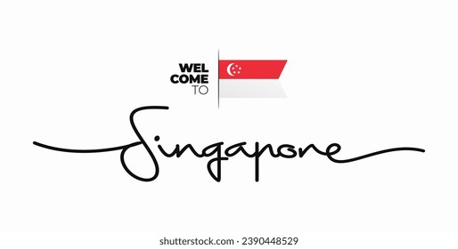 Welcome to Singapore modern calligraphic text. Singapore handwritten with flag isolated on white background. Hand drawn lettering style, script, line drawing, signature. Vector Illustration