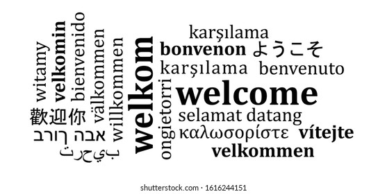 Welcome slogan text quote language background falling tiny confetti pieces vector icon symbol  sign banner wallpaper welcome home welcome sign signs card celebration vintage fun funny  happy art