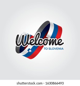 Welcome to Slovenia symbol with flag, simple modern logo on white background, vector illustration