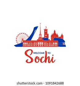 Welcome to Sochi. Concept Russian landmarks. Vector illustration.