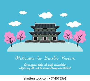 Welcome to South Korea. Colorful poster. Vector illustration.