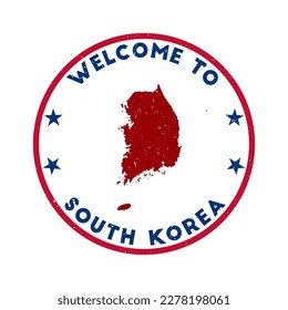 Welcome to South Korea stamp. Grunge country round stamp with texture in Below the Surface color theme. Vintage style geometric South Korea seal. Trendy vector illustration.