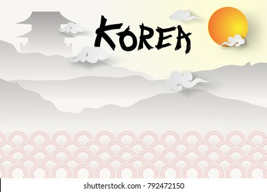 Welcome to South Korea's travel and Temple landmark famous.Beautiful of Korea background.Paper cut and craft style.Graphic element holiday festival season.Design traditional Asia vector illustration 