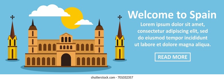 Welcome to spain banner horizontal concept. Flat illustration of welcome to spain banner horizontal vector concept for web