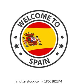 Welcome to Spain. Collection of icons welcome to. Stamp welcome to with waving country flag