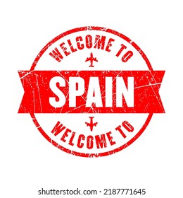 Welcome to Spain red stamp logo icon
