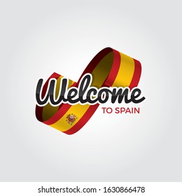 Welcome to spain symbol with flag, simple modern logo on white background, vector illustration