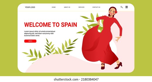 Welcome to Spain a web banner with a flat design