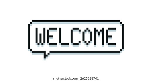 Welcome, speech bubble.  Banner, poster, speech bubble with text Welcome.  Geometric memphis style with message welcome for banner, poster.