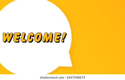 Welcome speech bubble. Bold outline, comic style shape, vibrant background, dialog element, visual communication, announcement layout, message highlight, template for interaction.