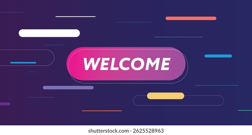 Welcome, speech bubble. Color illustration, template for design, flyer or presentation. Memphis geometric style with message welcome for banner, poster